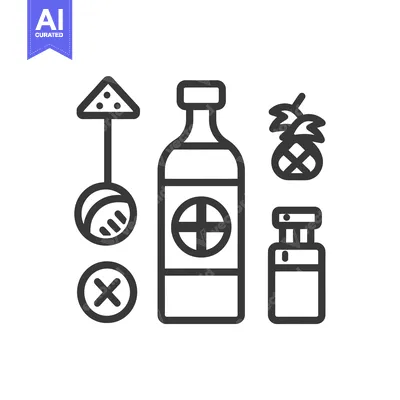 Aset premium populer: Line Drawing of Bottle, Pineapple, and Other Items