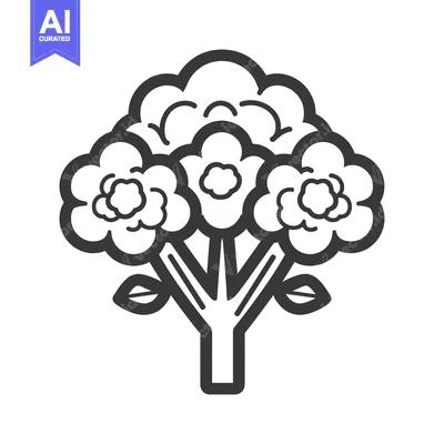 Line Drawing of Broccoli with Three Florets