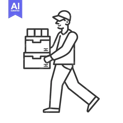 Popular premium asset: Line drawing of delivery person carrying a stack of boxes