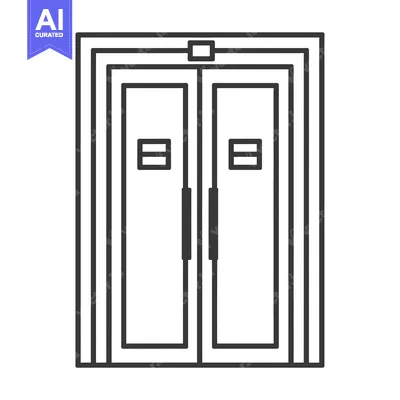 Premium design asset: Line Drawing of Double Doors with Handles and Frames