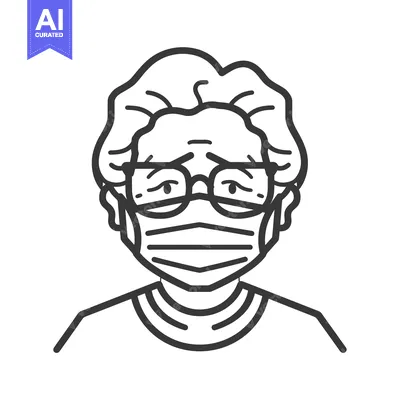 Aset premium populer: Line Drawing of Elderly Person Wearing a Face Mask