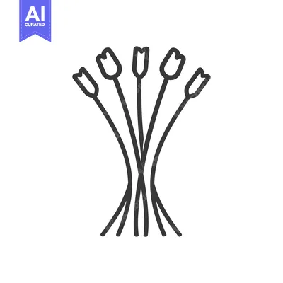 Aset desain premium: Line Drawing of Five Tulips in a Bouquet