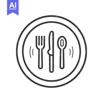 Premium design asset: Line drawing of fork, knife and spoon on a plate