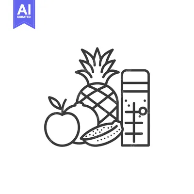 Aset desain premium: Line Drawing of Fruits and a Glass of Water