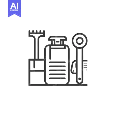 Aset premium populer: Line Drawing of Garden Tools and a Bottle