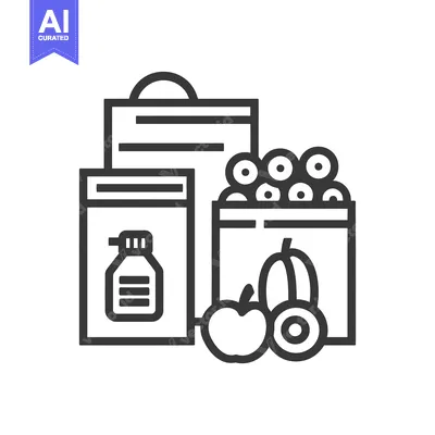 Aset premium populer: Line Drawing of Grocery Items, Including a Bottle, an Apple, and Berri