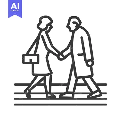 Aset premium populer: Line Drawing of Man and Woman Walking Hand-in-Hand
