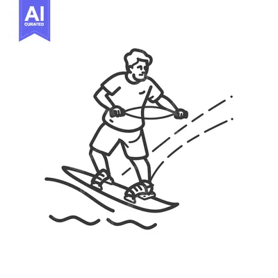 Popular premium asset: Line Drawing of Man Wakeboarding with Rope