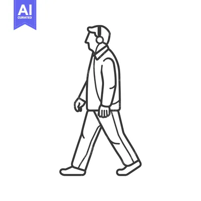Aset premium populer: Line Drawing of Man Walking with Headphones On