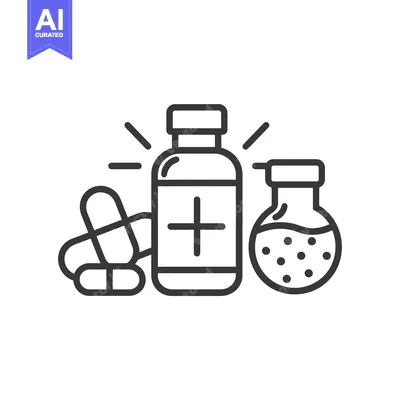 Popular premium asset: Line Drawing of Medical Supplies with Pills, Bottle, and Flask