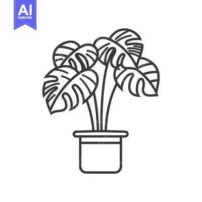 Aset desain premium: Line Drawing of Monstera Plant in a Pot