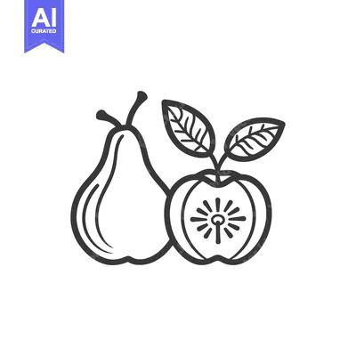 Aset premium populer: Line drawing of pear and apple with leaf