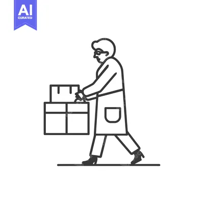 Line Drawing of Person Carrying Boxes