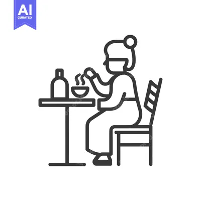 Aset desain premium: Line Drawing of Person Eating at a Table