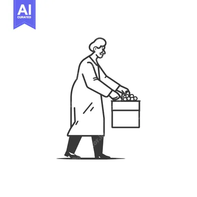 Premium design asset: Line Drawing of Person in Lab Coat Carrying a Box