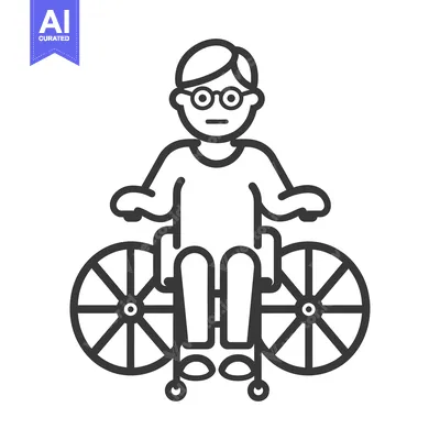Aset desain premium: Line Drawing of Person in Wheelchair