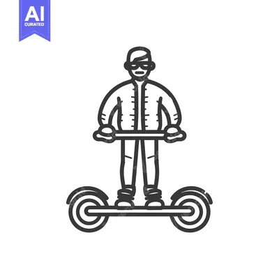 Popular premium asset: Line Drawing of Person Riding a Hoverboard