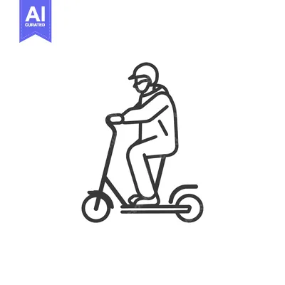 Aset desain premium: Line Drawing of Person Riding an Electric Scooter