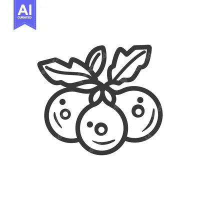 Line Drawing of Three Blueberries with Leaves