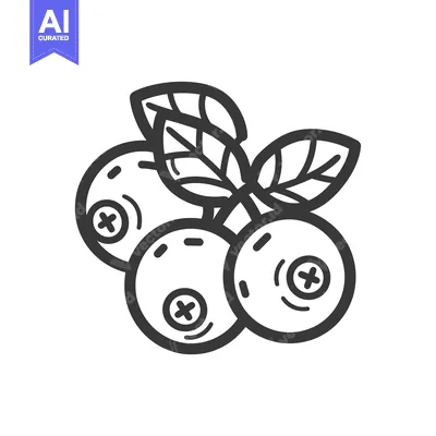 Aset premium populer: Line Drawing of Three Blueberries with Stem and Leaves