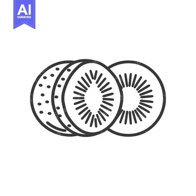 Aset desain premium: Line Drawing of Three Kiwi Fruit Slices