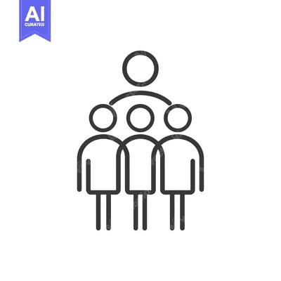 Premium design asset: Line drawing of three people connected by an arc to a circle above the