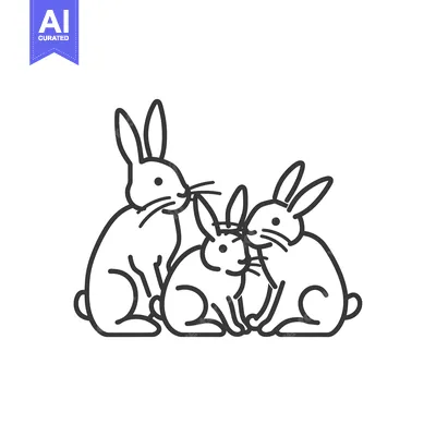 Aset premium populer: Line drawing of three rabbits huddled together