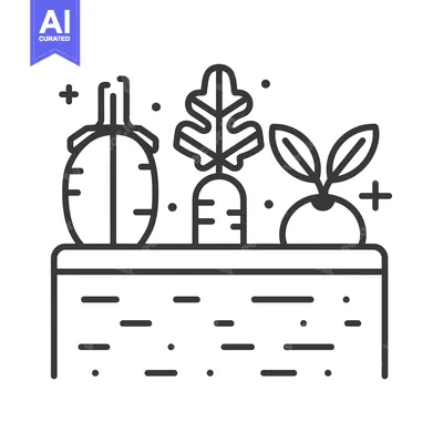 Aset premium populer: Line drawing of three vegetables growing from the ground