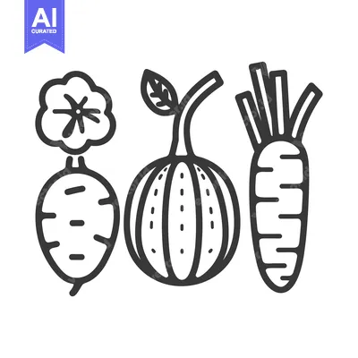 Aset premium populer: Line Drawing of Three Vegetables: Turnip, Pumpkin, and Carrot