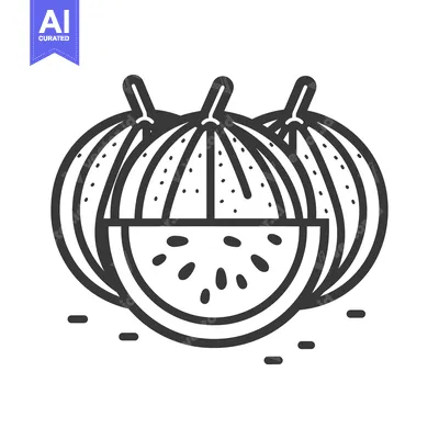 Popular premium asset: Line drawing of three whole watermelons and one slice