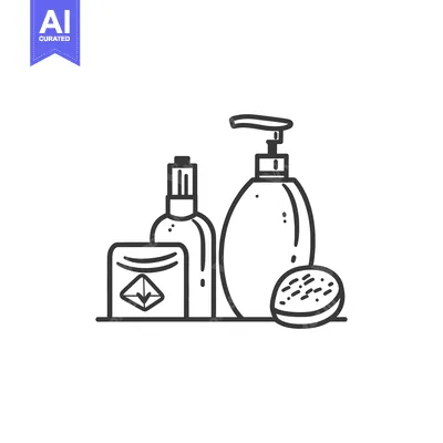 Aset desain premium: Line Drawing of Toiletries and a Scrubber