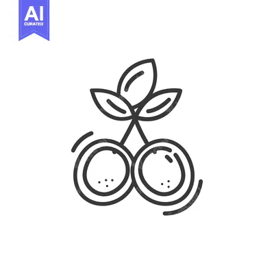 Premium design asset: Line Drawing of Two Cherries with Leaves