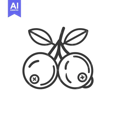 Aset desain premium: Line drawing of two cranberries with leaves
