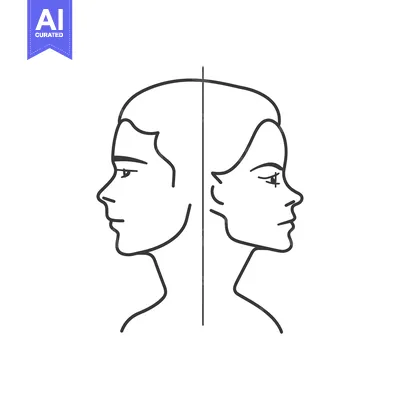 Line Drawing of Two Facing Profiles, Male and Female, Divided by a Lin