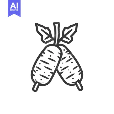 Aset premium populer: Line drawing of two grilled corn on the cob with leaves