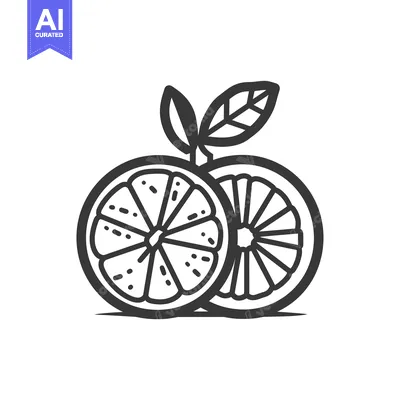 Line drawing of two orange slices with a leaf