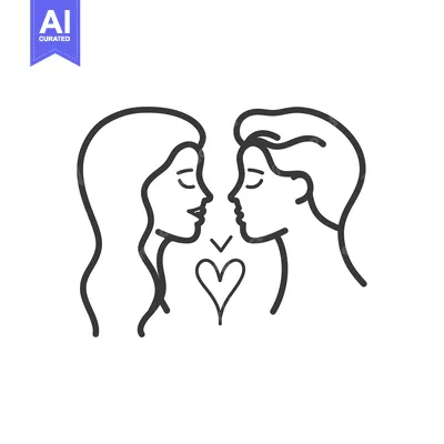 Aset premium populer: Line Drawing of Two People Facing Each Other with a Heart Between Them
