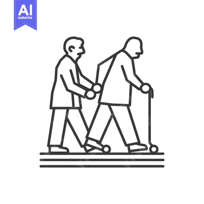 Aset premium populer: Line Drawing of Two People Walking, One Using a Cane