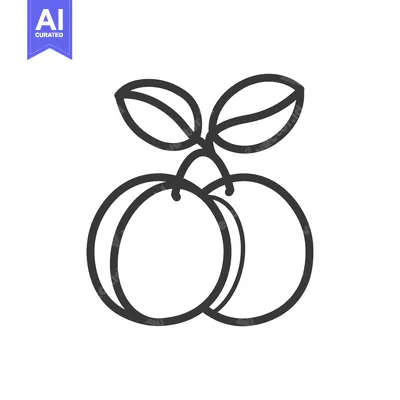 Aset desain premium: Line Drawing of Two Plums with Leaves