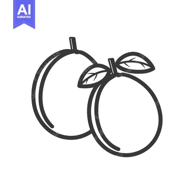 Aset premium populer: Line Drawing of Two Plums with Leaves