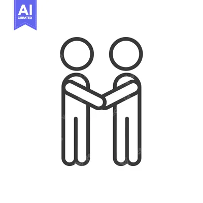 Aset desain premium: Line drawing of two stick figures shaking hands