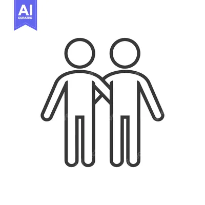 Line drawing of two stick figures with arms around each other