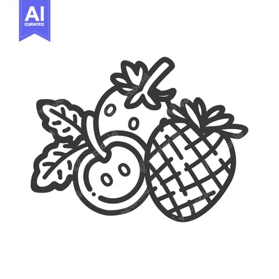 Aset desain premium: Line Drawing of Two Strawberries and a Leaf