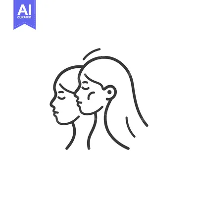 Premium design asset: Line drawing of two women's faces side-by-side, one younger and one ol