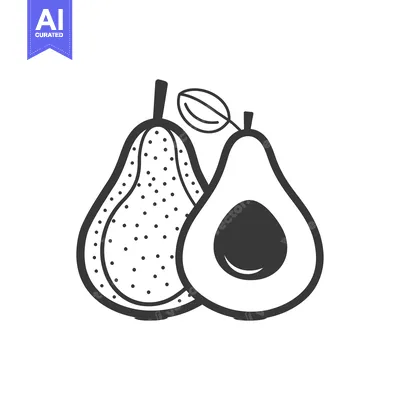 Aset desain premium: Line Drawing of Whole and Half Avocado with Leaf