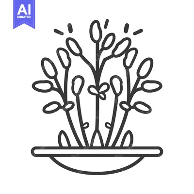 Aset desain premium: Line Drawing of Willow Branches in a Bowl