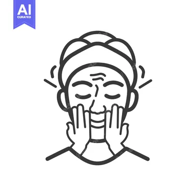 Premium design asset: Line drawing of woman applying moisturizer to her face