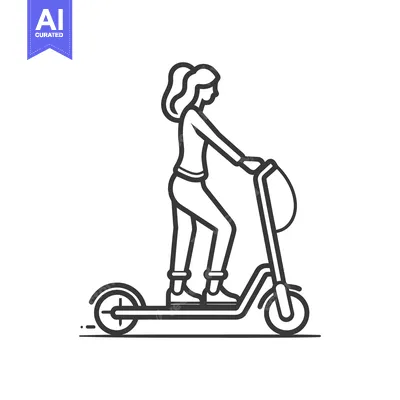 Popular premium asset: Line Drawing of Woman Riding Electric Scooter