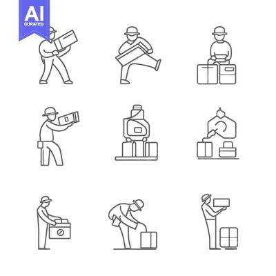 Aset premium populer: Line Drawings Depicting Workers Handling Packages