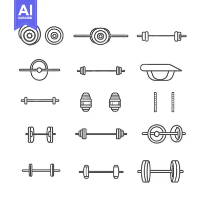 Aset premium populer: Line Drawing Set of Gym Equipment Icons